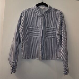 Women’s Blue Striped cropped button down Shirt size large